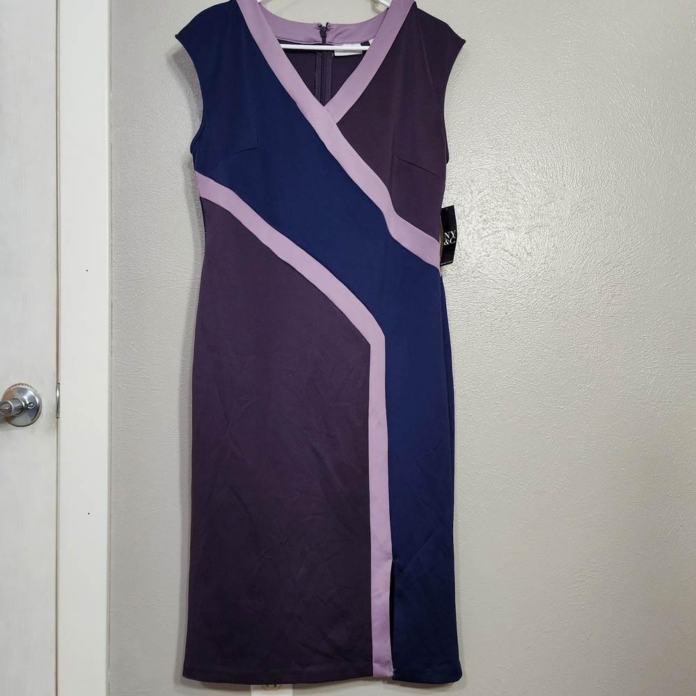 Sleeveless Colorblock Purple & Navy Sheath Dress